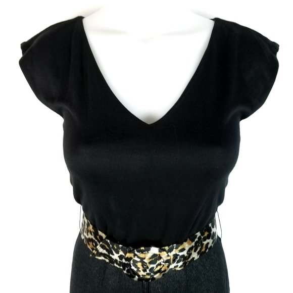 ALICE + OLIVIA Belted Sheath Dress Black Animal Print Sleeveless Womens size XS - Picture 4 of 8